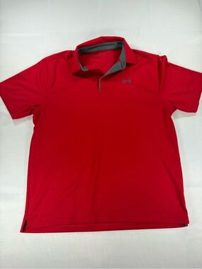 Under Armour HeatGear Polo Men’s L Red Gray Golf Performance Shirt